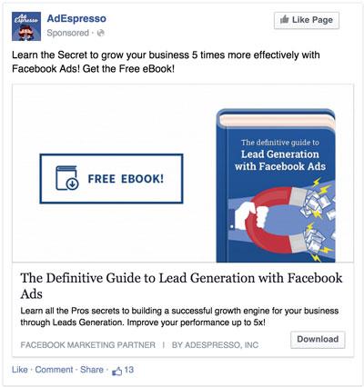 Adespresso for Facebook ad examples