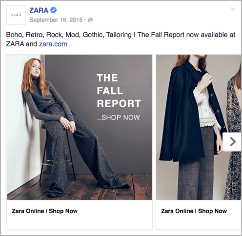 B2C - Zara - facebook ad example