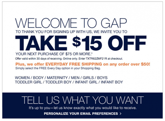 give them a gift 2 for welcome email